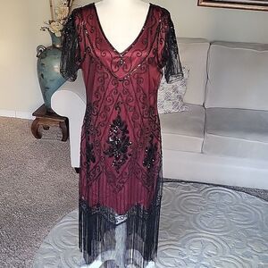 Babeyond 1920s Style Embroidered Sequin Fringe Dress Size XXL